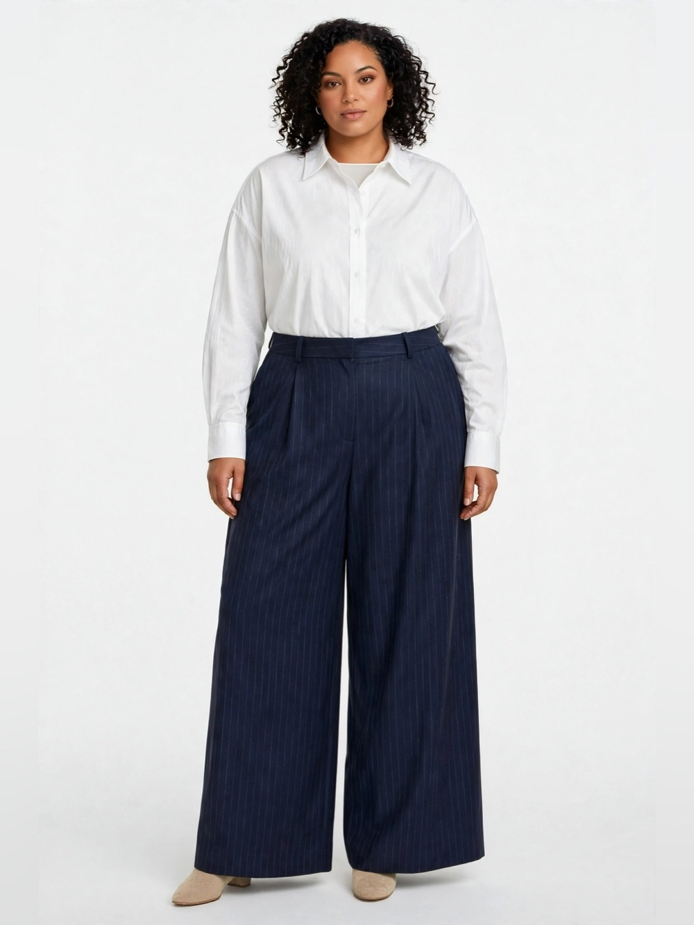 NWT Ashley Graham Mid Rise  Blue Pinstripe Corporate Trousers Plus Size 28W